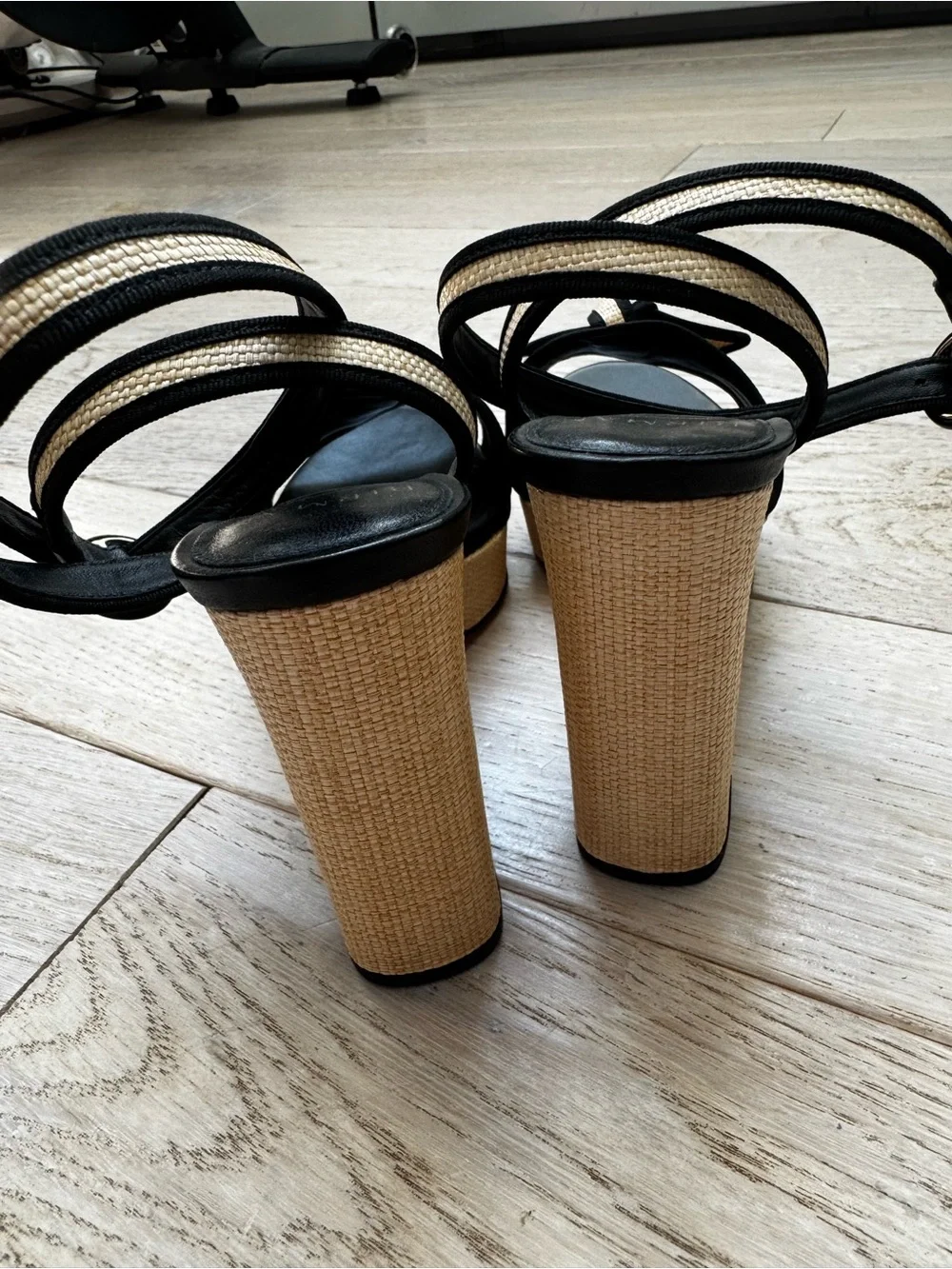 Alexandre Birman Black and Natural Woven Strappy Sandals worn once